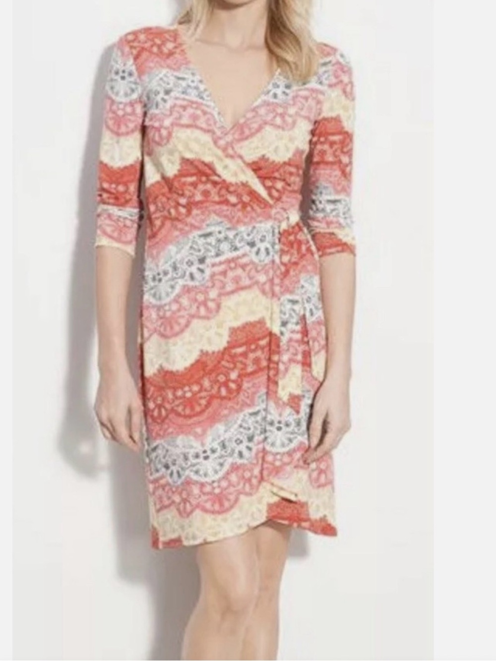 BCBGMaxAzria Curried Red and Pink Lace-Print Dress